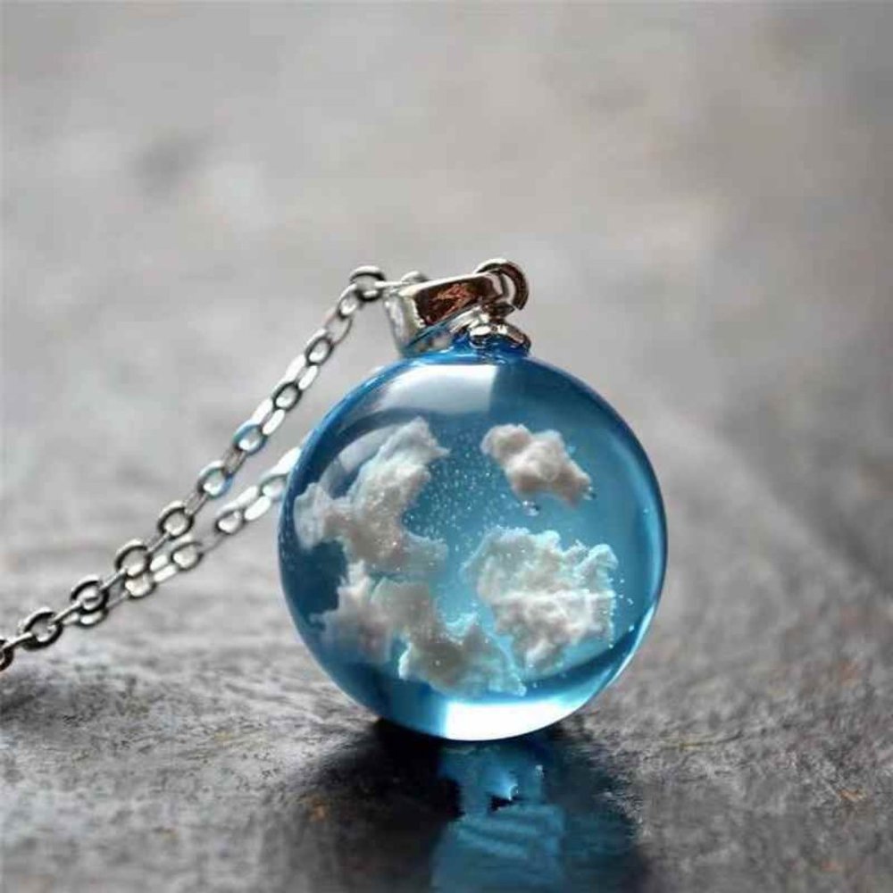 White Cloud Blue Sky Pendant Necklace Glow-in-Dark - Picture 2 of 6